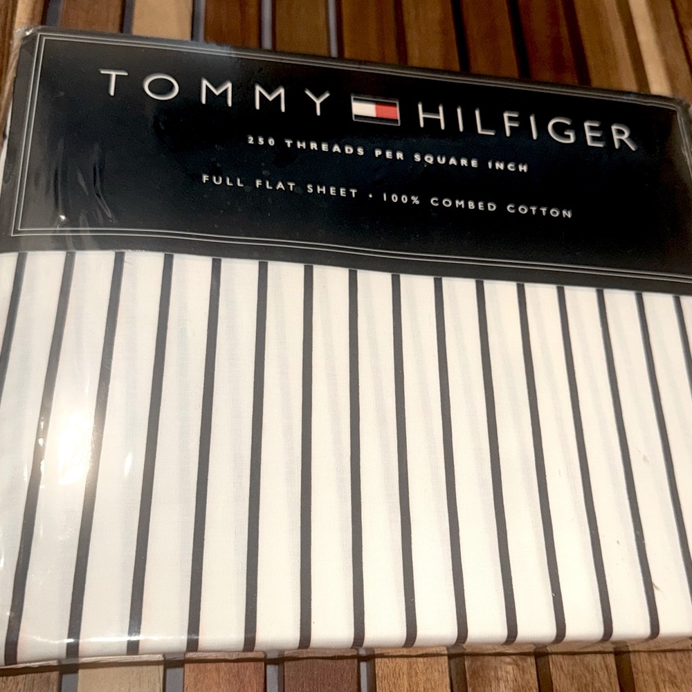 Tommy Hilfiger Andover stripe full double top flat sheet new in pkg vintage - Picture 2 of 5